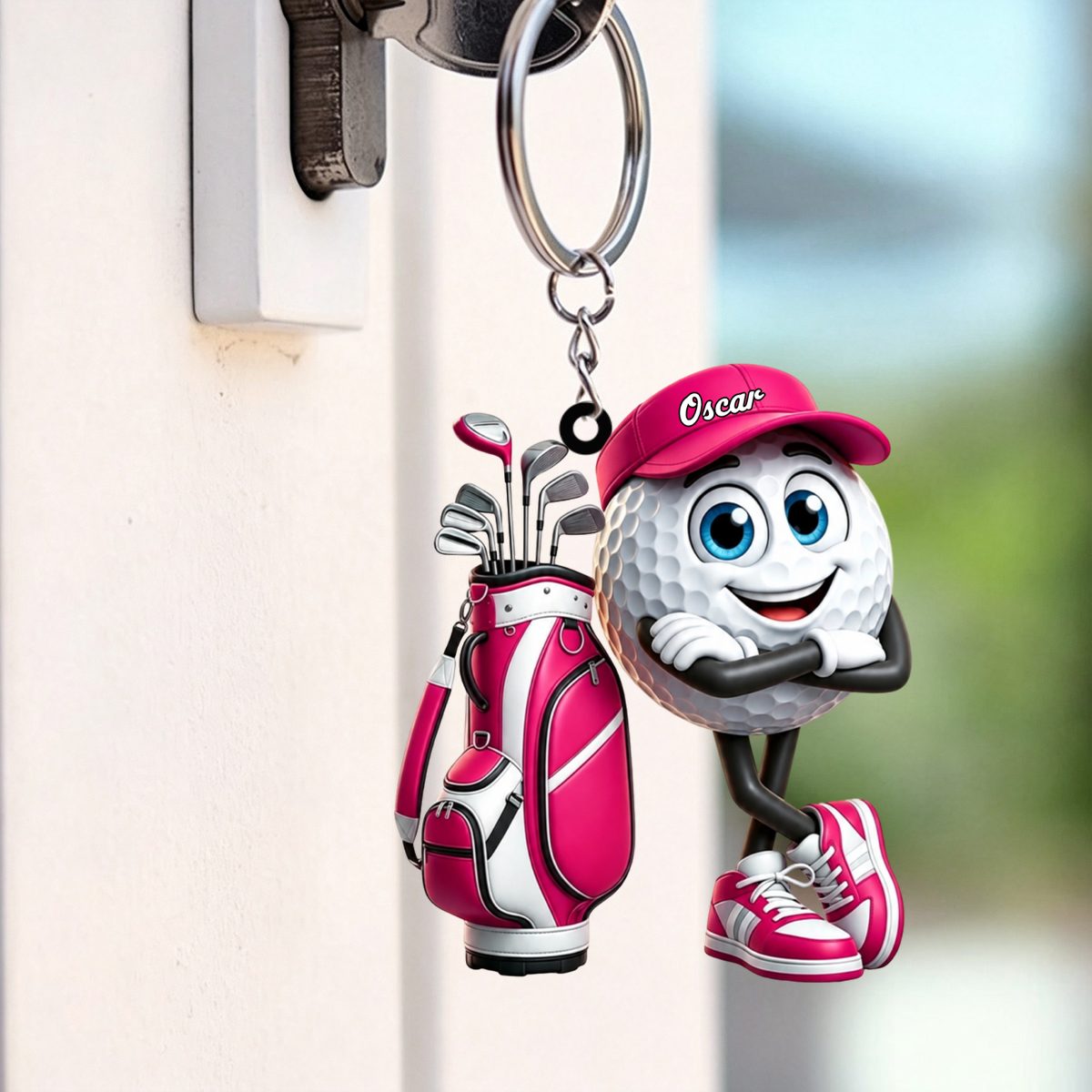 Arms Crossed Cool Golf Buddy Keychain - Personalized Cute Golf Ball Mascot Keychain