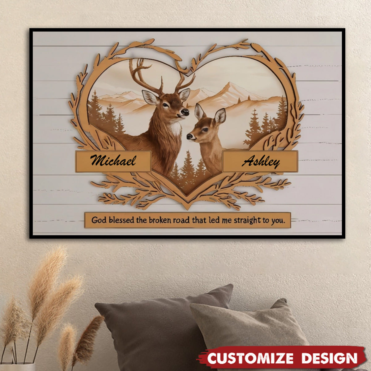 Personalized Poster - Couple Gift - Deer Love Mountains