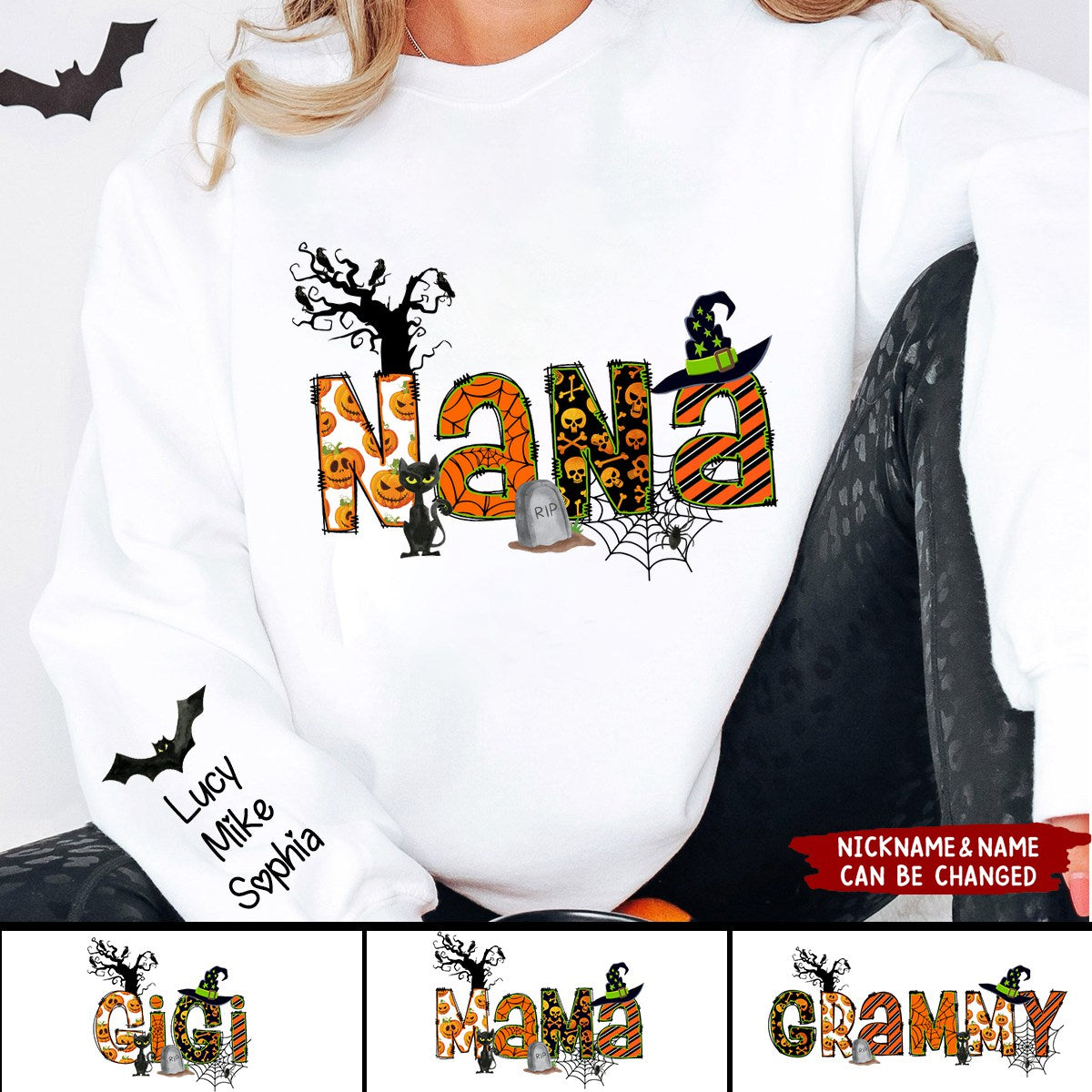Personalized Halloween Custom Kids Names Grandma Tittle Sweatshirt