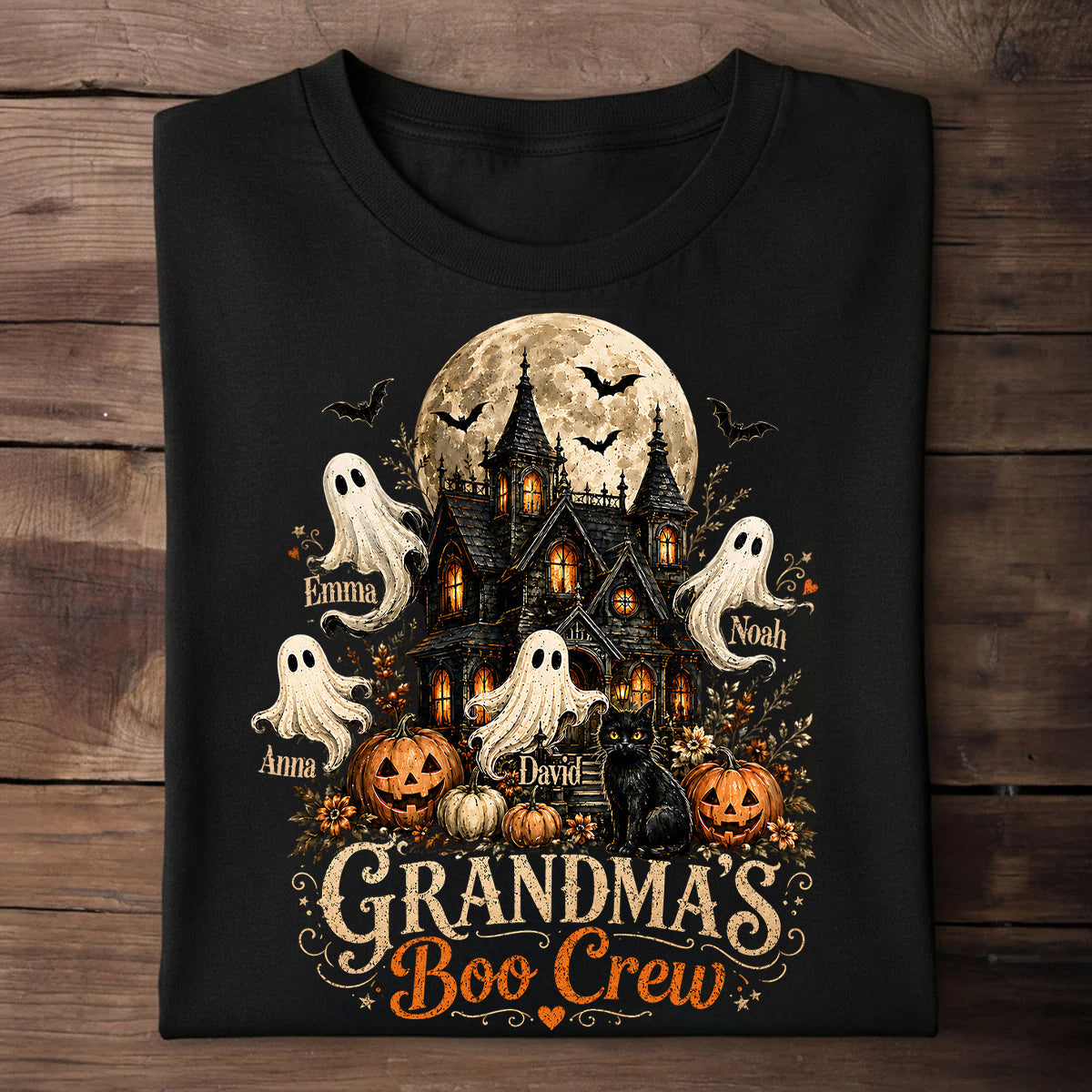 Halloween Gift For Grandma – Personalized "Grandma's Boo Crew" Haunted House Shirt