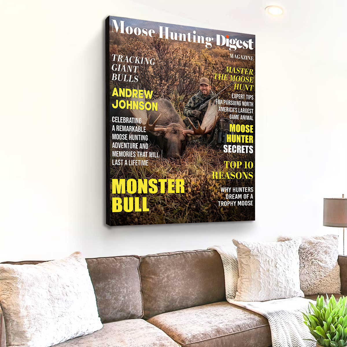 Moose Hunting Digest Personalized Canvas, Custom Photo Moose Hunter Magazine Cover, Hunting Lover Gift