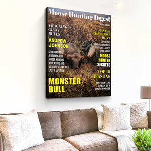 Moose Hunting Digest Personalized Canvas, Custom Photo Moose Hunter Magazine Cover, Hunting Lover Gift