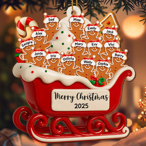 Merry Christmas Family Cookie Sleigh Ornament, Custom Wood Ornament, Gift For Families