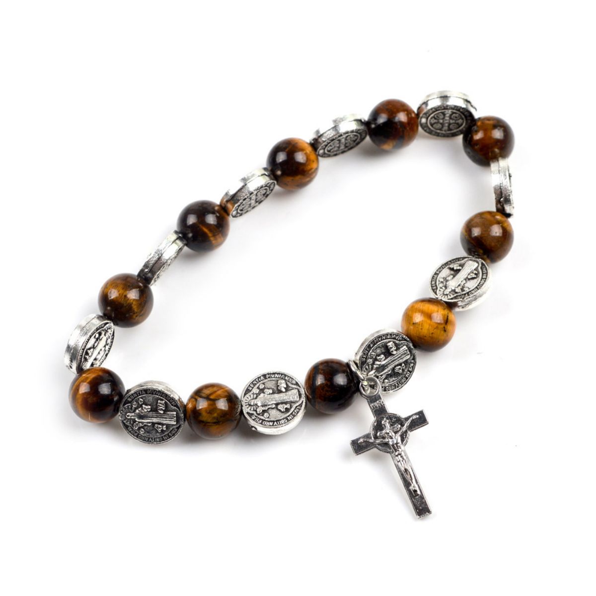 Cross Rosary Bracelet-Tiger Eye Beads