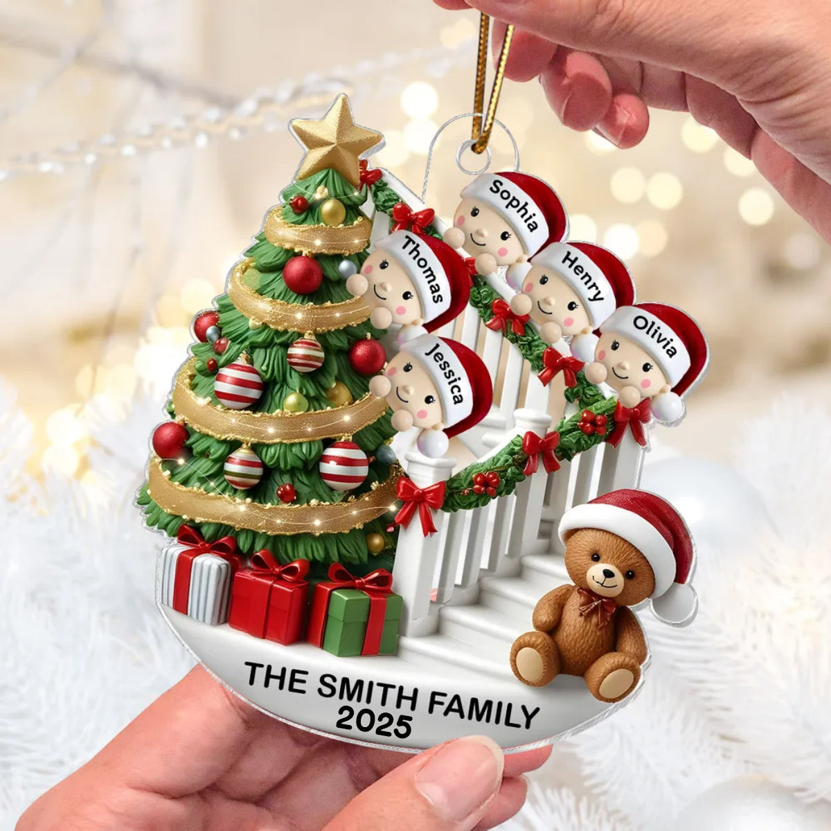 Family Members On Christmas Stairs Personalized Acrylic Ornament