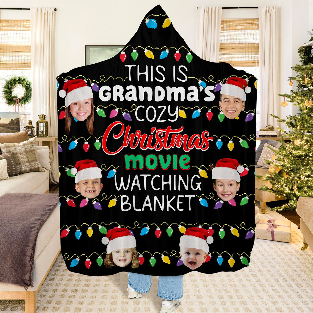Custom Photo Gifts For Grandma Personalized Wearable Blanket
