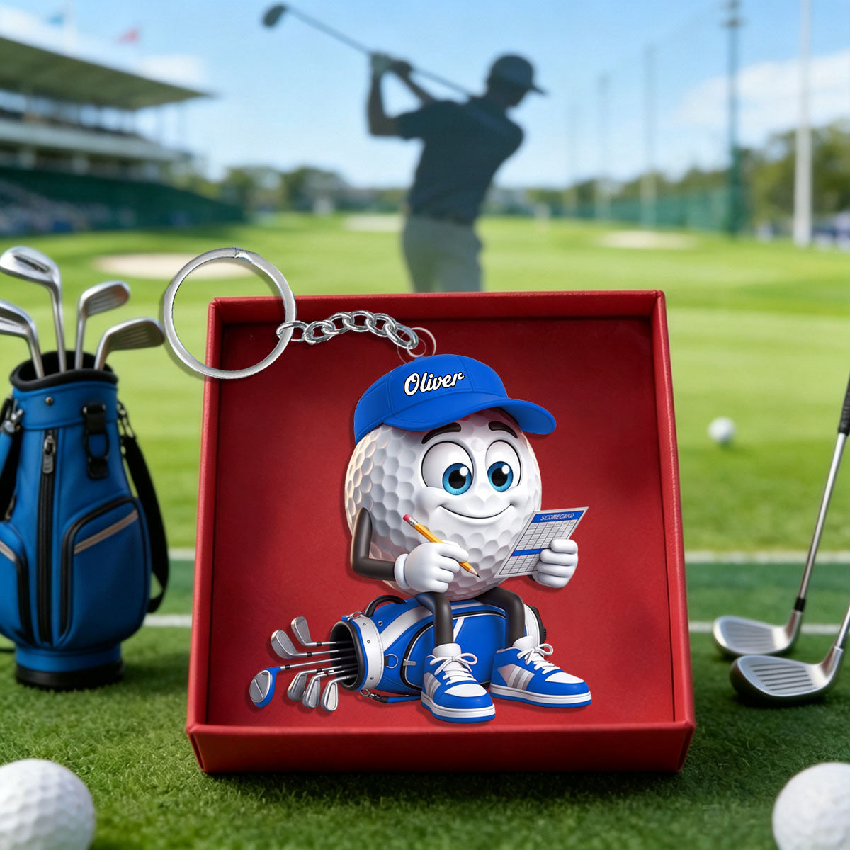 Personalized Golf Mascot Keychain – Funny Golf Ball & Scorecard Key Holder For Golf Bag