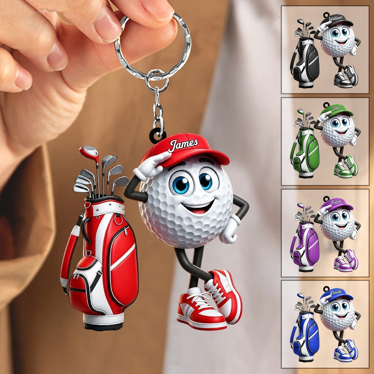 Hand Salute Personalized Cute Golf Ball Mascot Keychain Gift For Golf Lovers