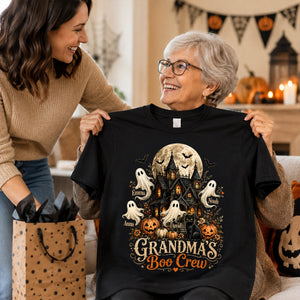 Halloween Gift For Grandma – Personalized "Grandma's Boo Crew" Haunted House Shirt