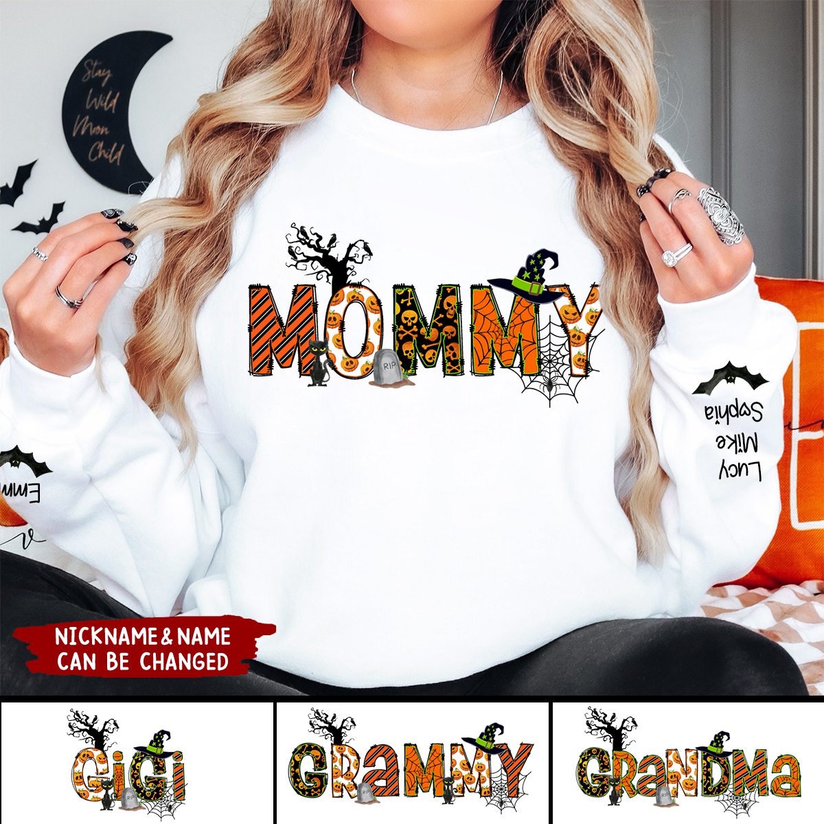 Personalized Halloween Custom Kids Names Grandma Tittle Sweatshirt