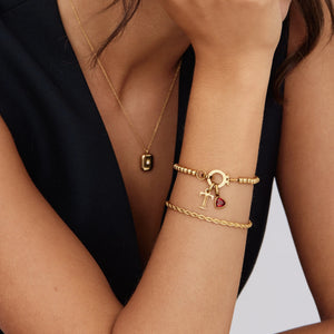 BEADED BIRTHSTONE PERSONALIZED INITIAL CHARM BRACELET