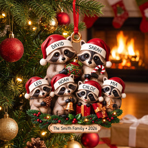 "Lovely Raccoon Family" – Personalized Acrylic Ornament | Christmas Gift For Families