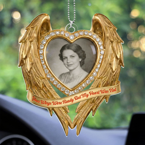 Golden Memorial Heart Wings - Personalized Heart Photo Acrylic Ornament
