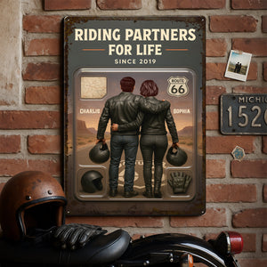 Couple Bikers Riding Partners For Life Personalized Poster Gift For Bikers