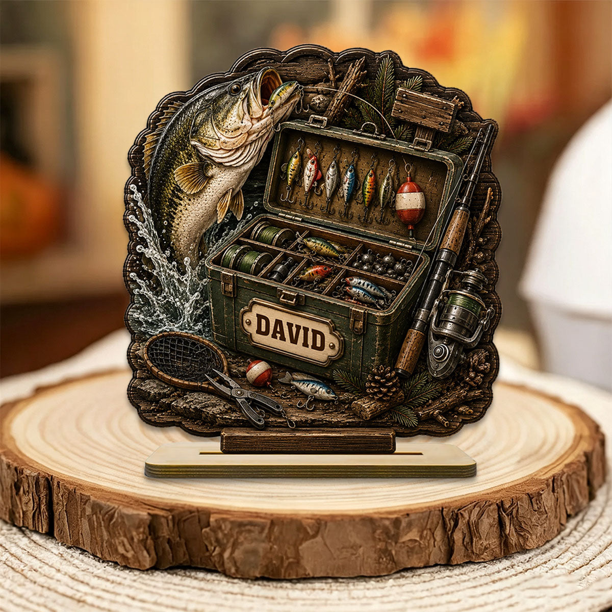Personalized Name Fishing Tackle Box Wooden Plaque