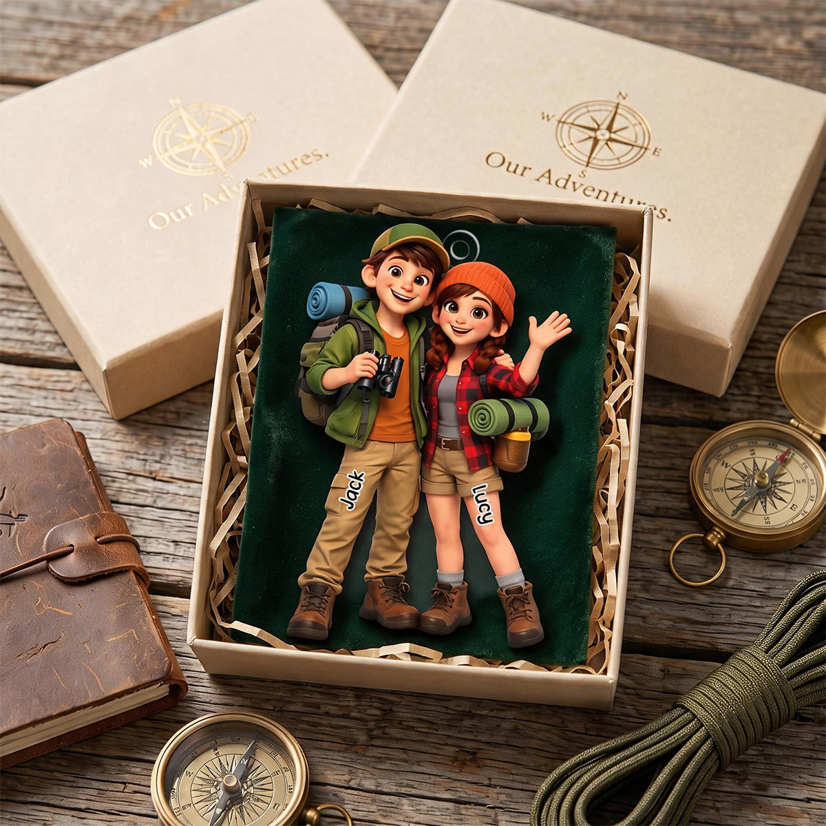 Unique Gift For Couples – Personalized Camping Couple Acrylic Hanging Ornament With Cute Cartoon Hikers Design