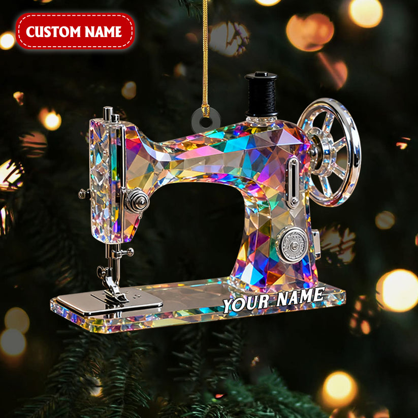 Stained Glass Effect Sewing Machine Custom Name Acrylic Ornament, Gift For A Tailor, Xmas Decor