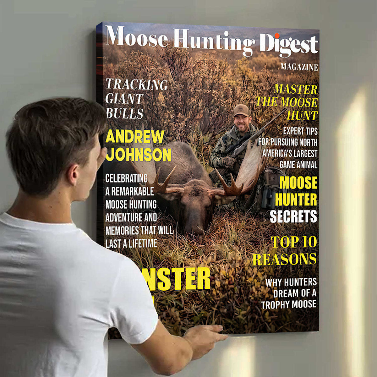 Moose Hunting Digest Personalized Canvas, Custom Photo Moose Hunter Magazine Cover, Hunting Lover Gift