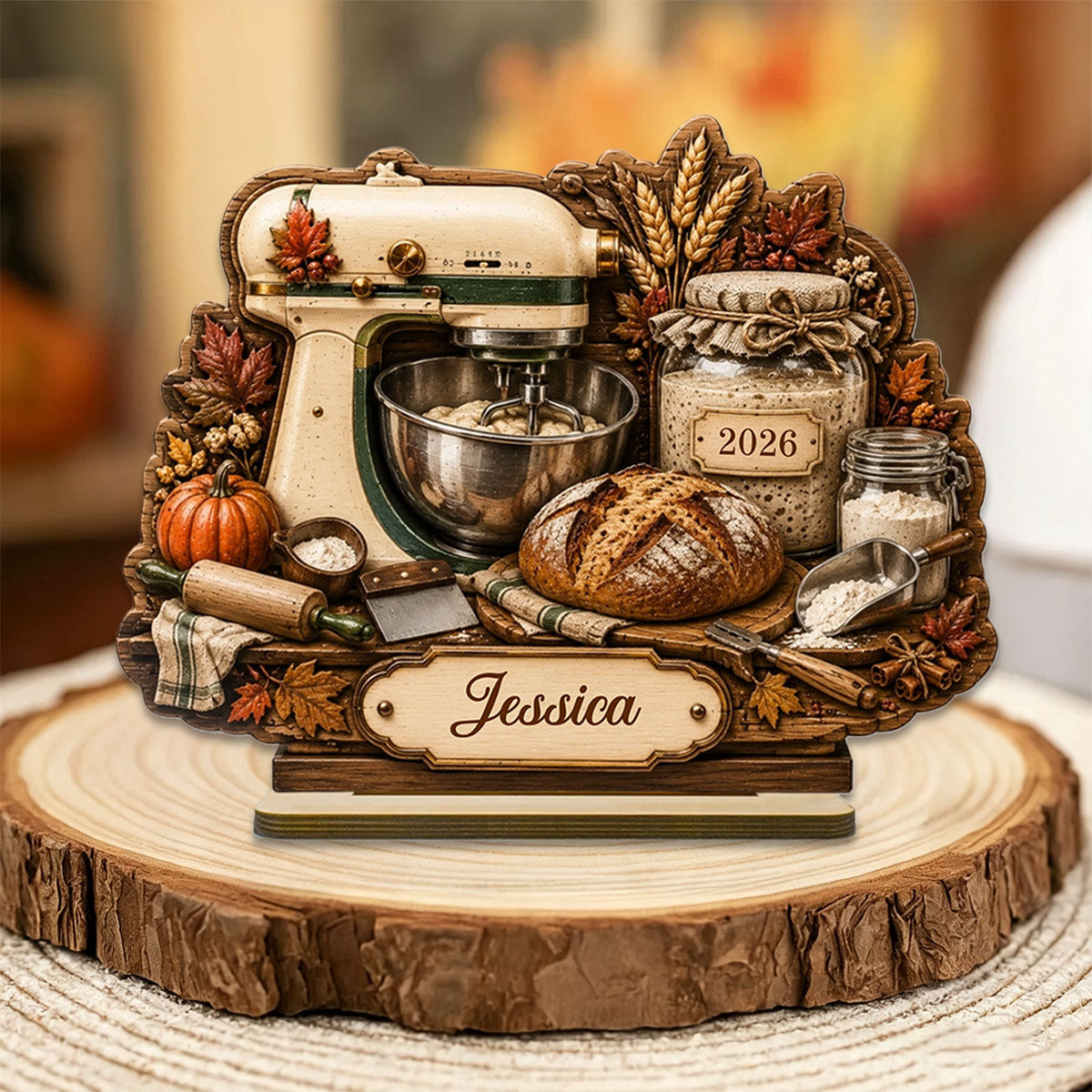 Stand Mixer Sourdough Starter Fall Season Baking Counter Wooden Plaque Gift for Bakers