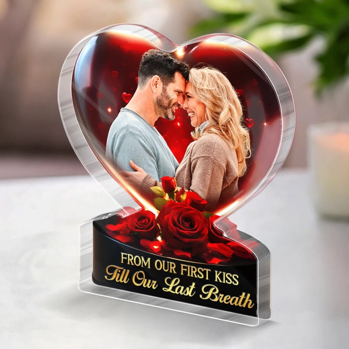 From Our First Kiss, Till Our Last Breath - Couple Personalized Photo Acrylic Plaque Gift For Husband Wife