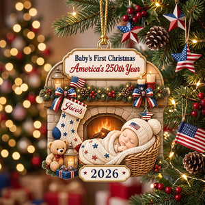 "Tiny Star, Big History" – Custom First Christmas Acrylic Ornament | Personalized America 250th Gift For New Parents