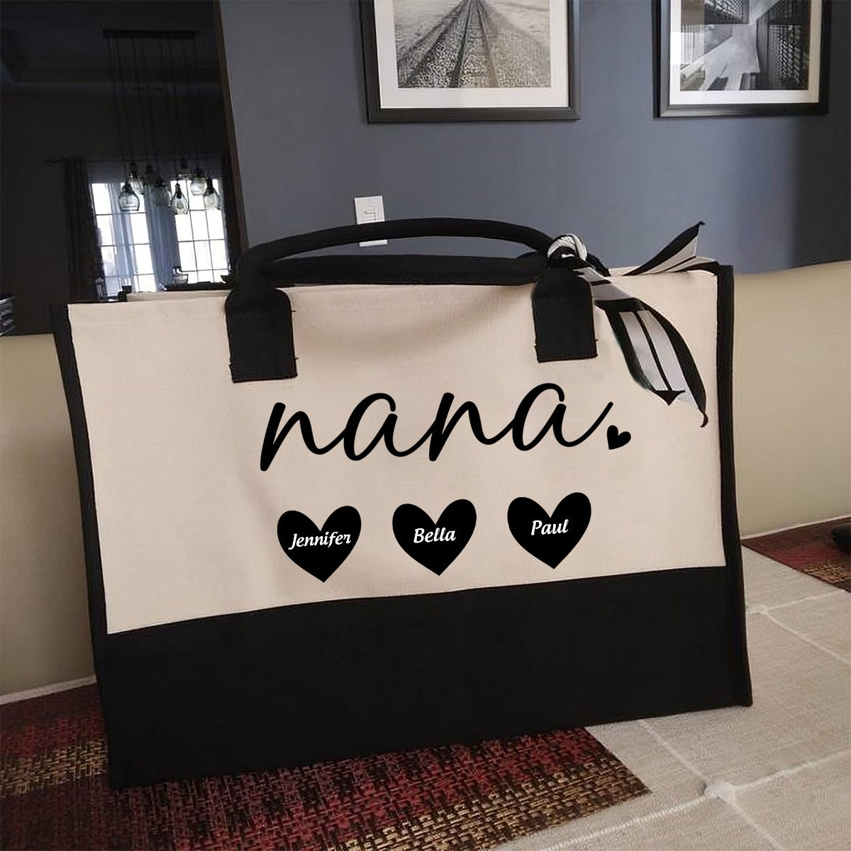 Mama Gigi Grandma Heart- Personalized Canvas Tote Bag