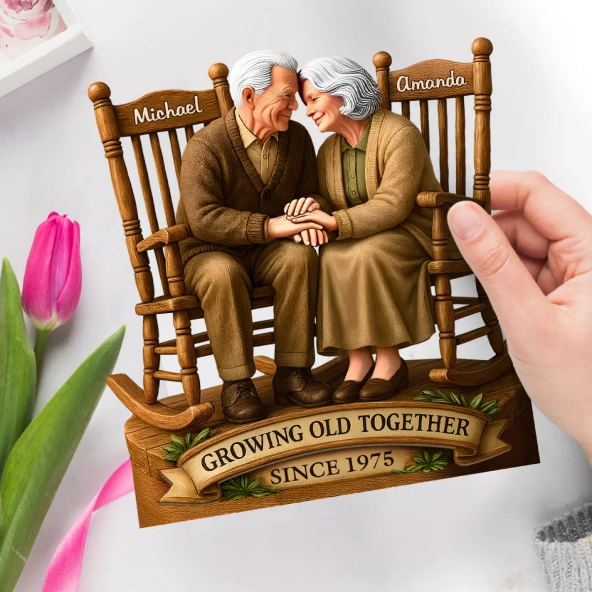 Couple Personalized Custom Shaped 2-Layered Wooden Plaque With Flat Stand - House Warming Gift For Husband Wife, Anniversary