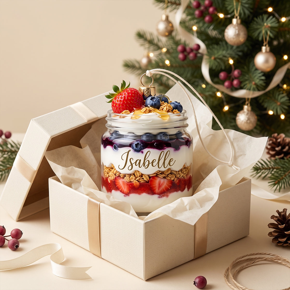 Personalized Greek Yogurt Parfait Cup Ornament, Custom Name Granola Christmas Decoration, Gift for Food Lovers