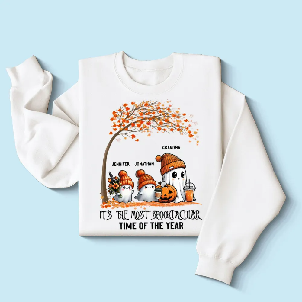 Grandma Spooky Ghost Personalized Sweatshirt, Fall Halloween Sweatshirt