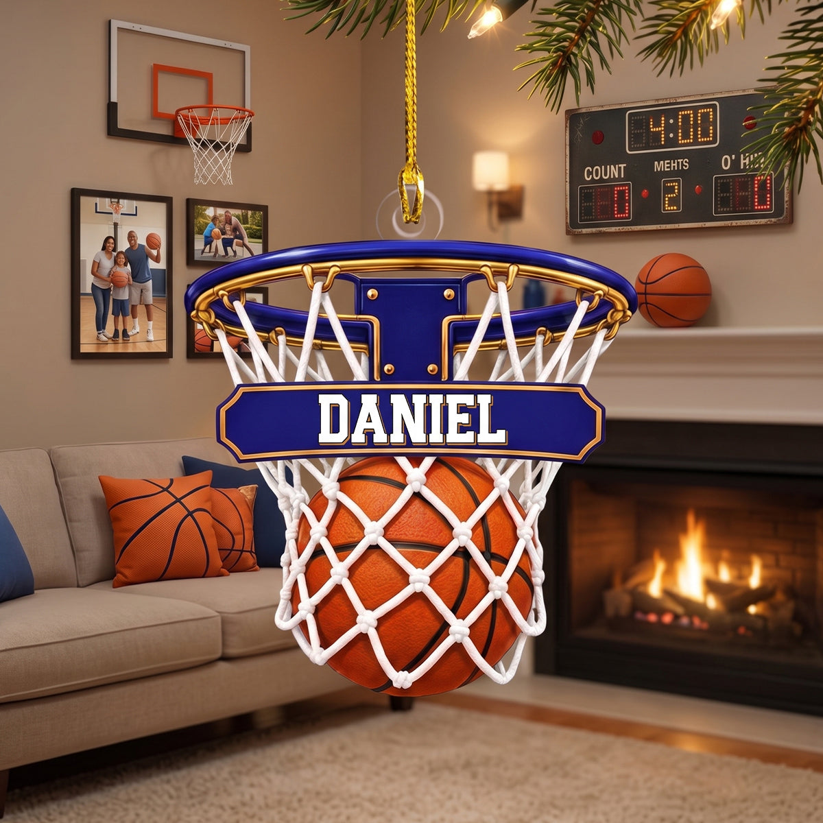 Personalized Basketball Hoop Christmas Ornament – Custom Name & Ball-In-Net Acrylic Keepsake | Gift for Players & Coaches