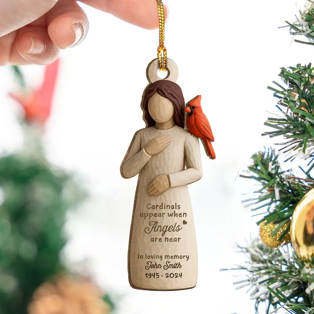 Always With You Cardinal & Woman Personalized Wooden Ornament, Memorial Sympathy Gift
