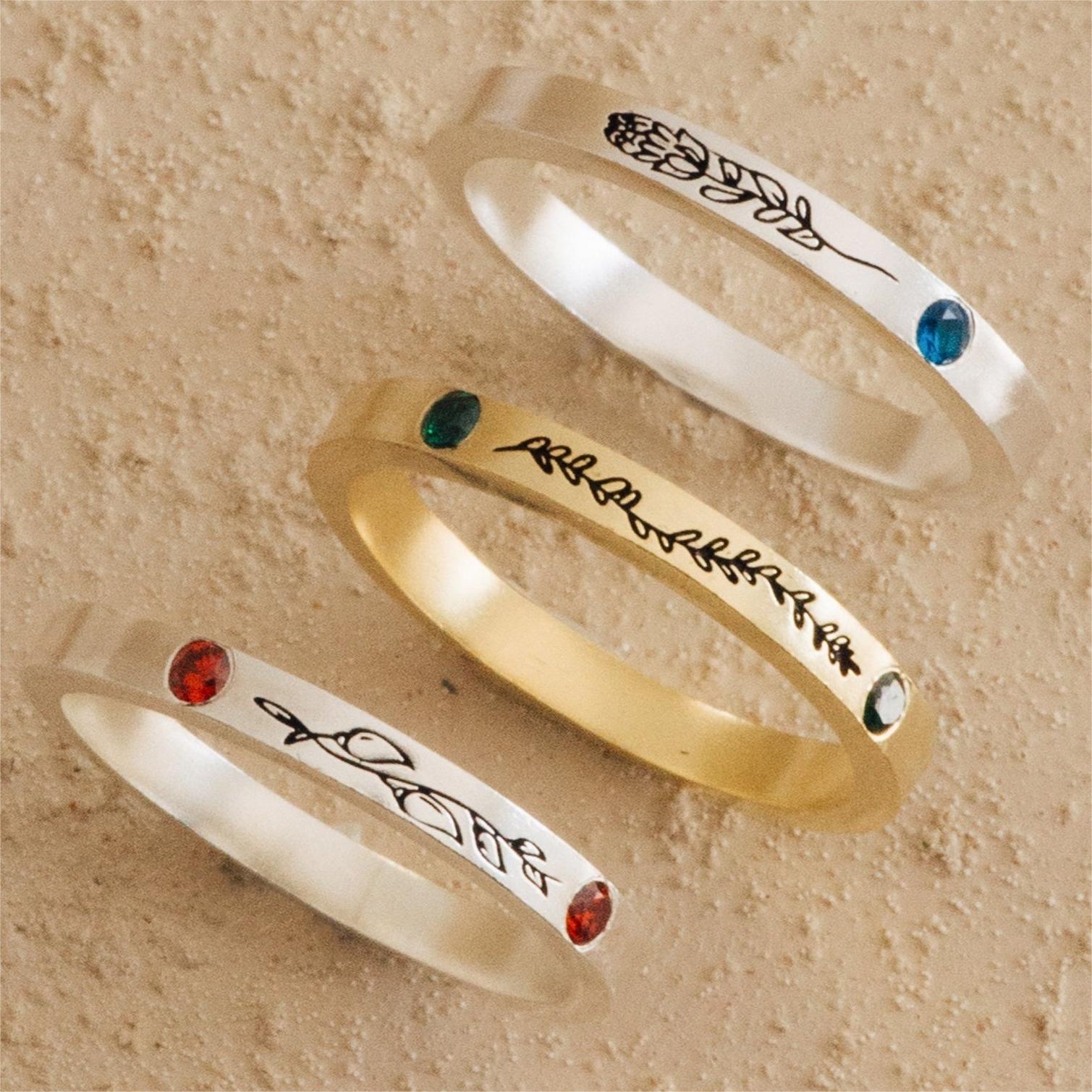 Personalized Floral Ring with Birthstones Flower Design Ring for Women