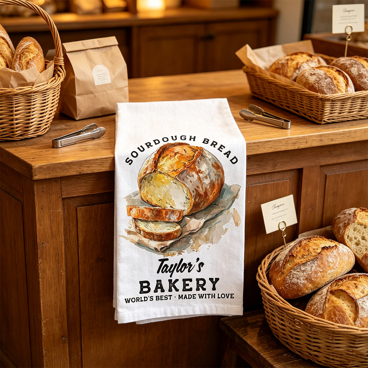 Custom Personalized Sourdough Starter Kitchen Towel – Oil Painting Style Artwork | Funny Gift For Bread Lovers & Bakers