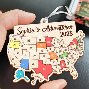 Journey Through The States - Personalized Custom Wooden Ornament