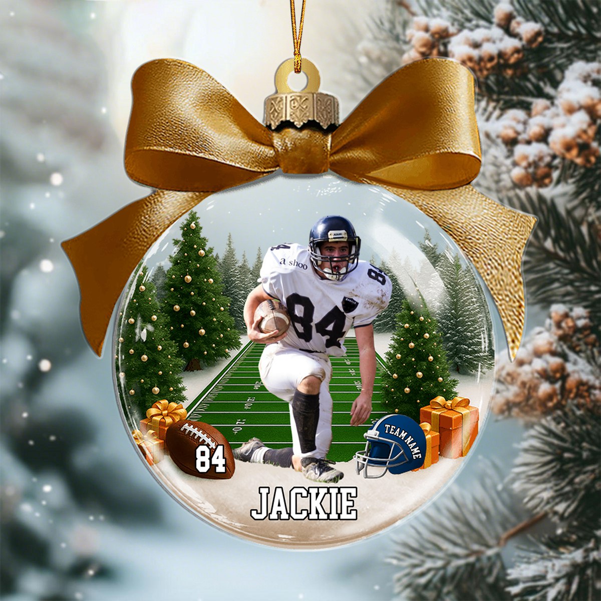 Custom Name & Number, Photo - Personalized American Football Transparent Ornament