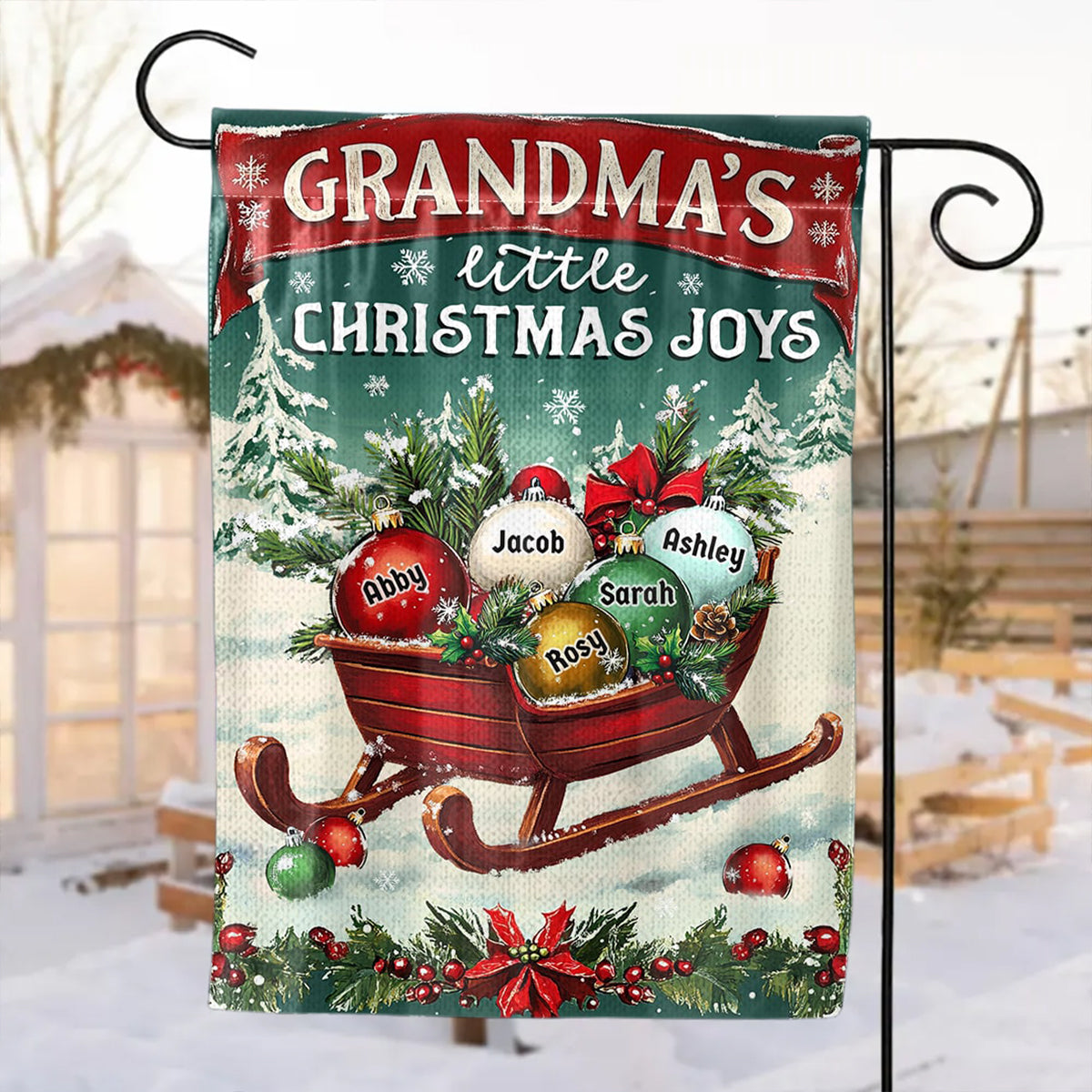 Christmas Gifts Grandma's Little Merry Personalized Garden Flags Winter Decorations