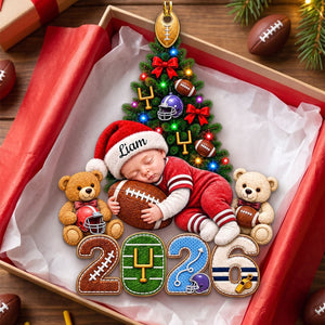 Personalized 2026 Football Baby Christmas Ornament – Custom Name Baby’s First Christmas Keepsake, Football Fan Newborn Gift
