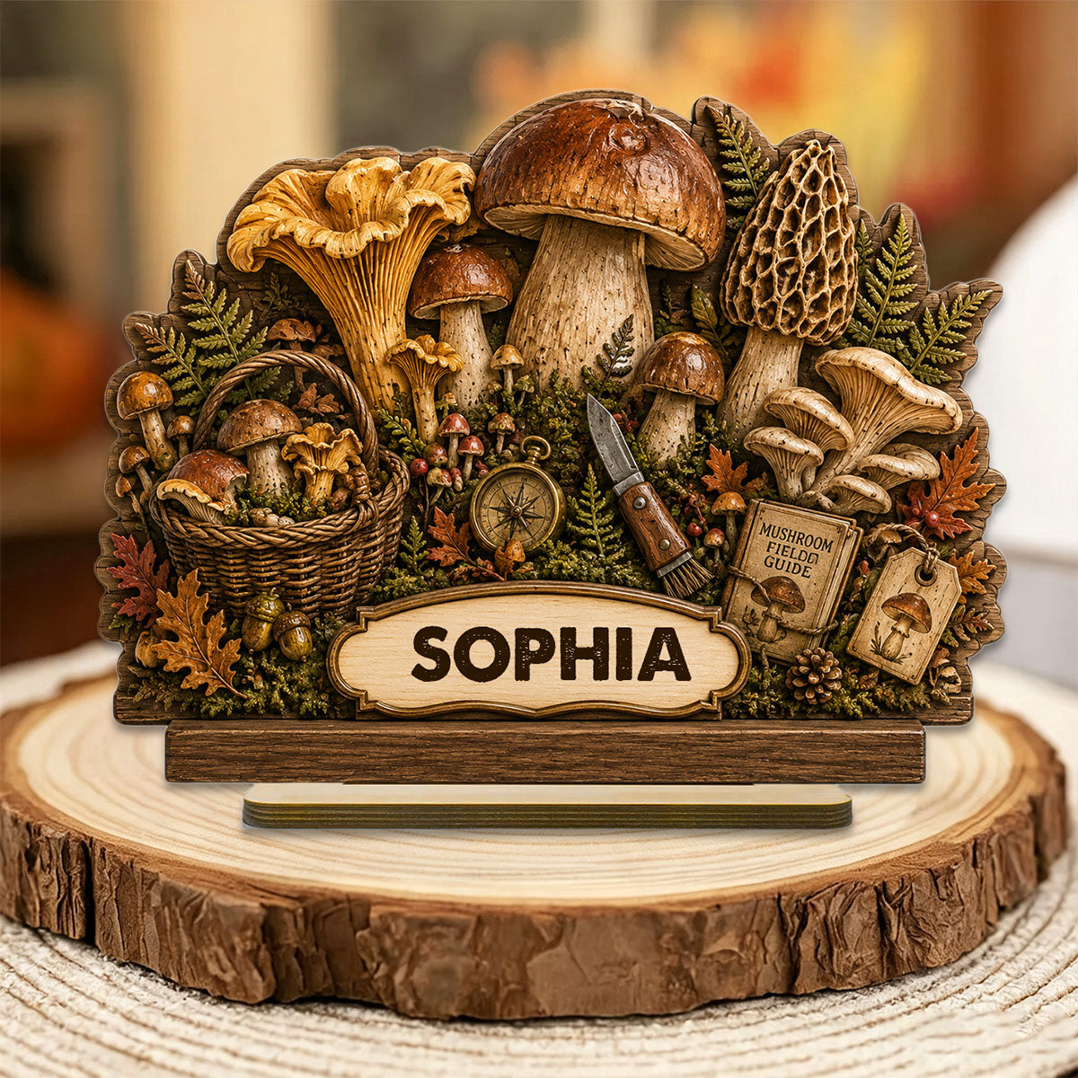 Personalized Mushroom Cluster Shape Wooden Plaque,Gift for Nature lovers,Foragers
