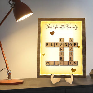 Personalized Family LED Plaque – 2-Layer Wooden Family Crossword Art – Deal Gift for Families