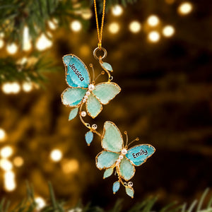Personalized Sea Glass Butterfly Sisters Ornament Christmas Gift For Besites