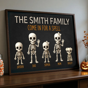 Halloween Funny Skeleton Family Personalized Poster, Halloween Decor