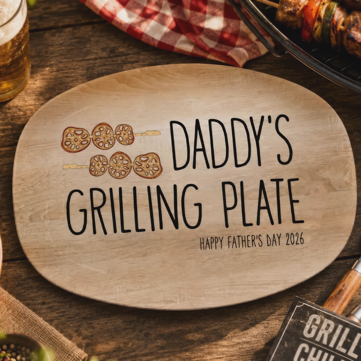 Daddy's Grilling Plate - Personalized Platter, Happy Father's Day Gift BBQ Lover Gift For Dadgrill Master Daddy Birthday Gift