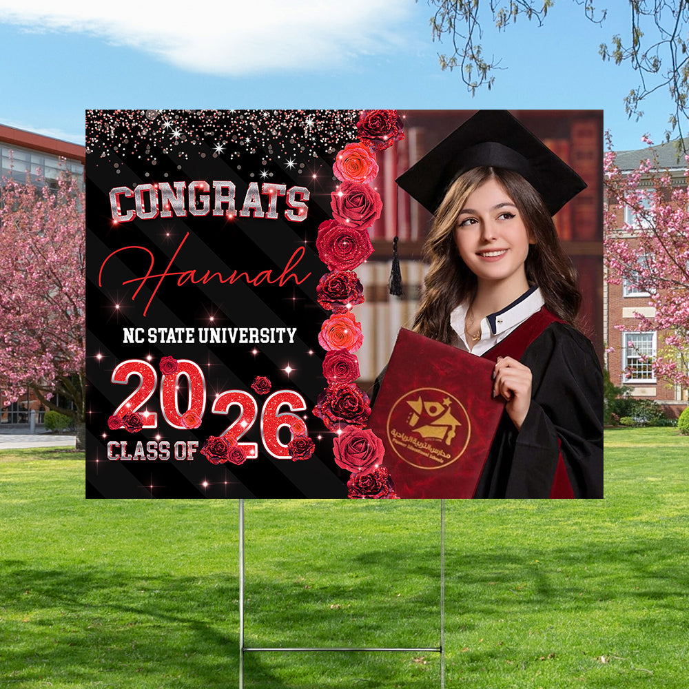 Custom Photo Rose Background Class Of 2026 Graduation Yard Sign