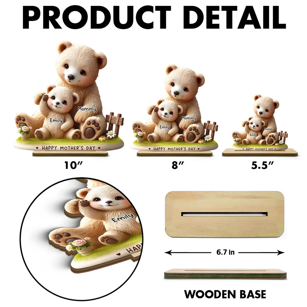 Mama Bear Nana Bear With Kids Adorable Personalized Standing Wooden Plaque, Perfect 2025 Mother's Day Gift