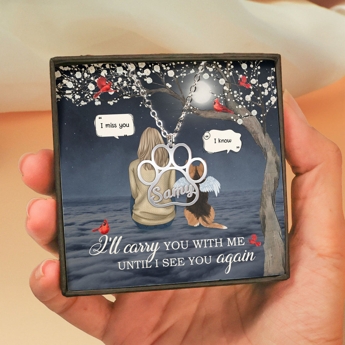 I'll Carry You With Me Pet Memorial - Personalized Dog Paws Shapes Necklace