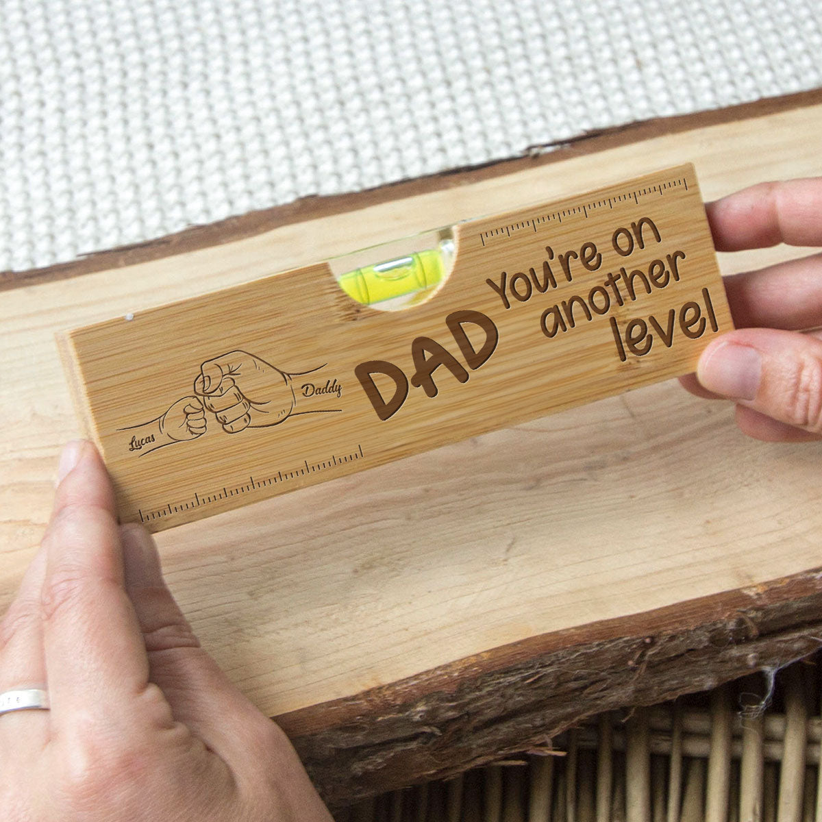 Dad Fist Bump - Personalized Custom Engraved Wooden Spirit Level Bottle Opener Gift For Father's Day