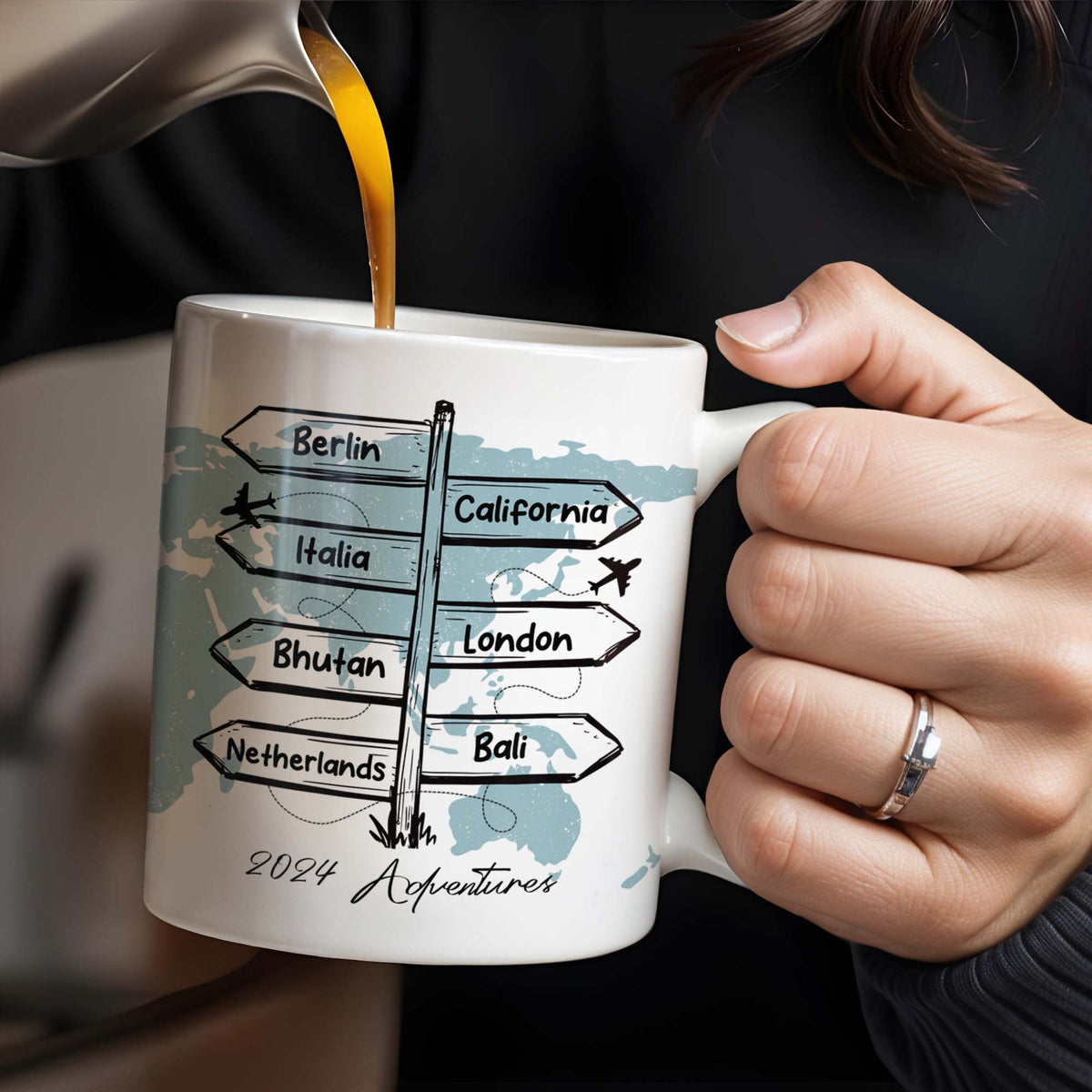 Adventure Awaits - World Map Personalized Custom Coffee Mug - Gift For Travel Lovers