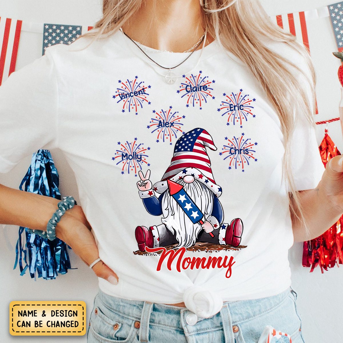 Grandma Firecracker Grandkids Independence Day Personalized Pure Cotton T-Shirt