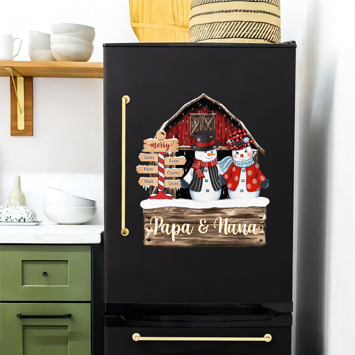 Personalized Red Barn Christmas Family Grandma Grandpa Snowman Sign Decal