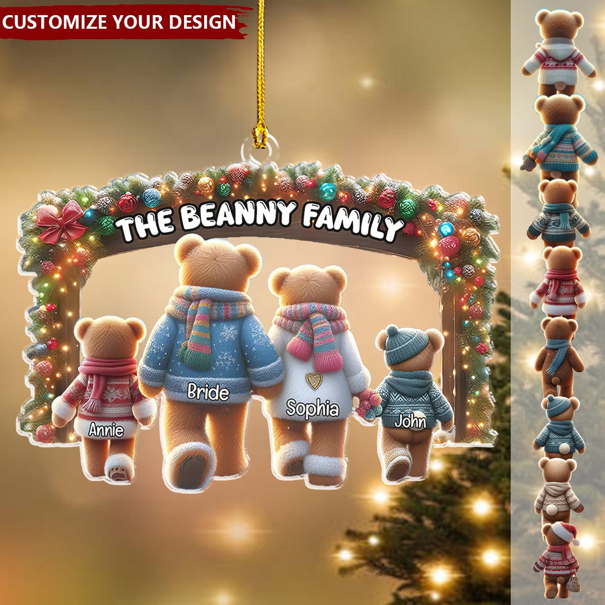 Personalized Gifts Bear Family Walking Hand In Hand Christmas Ornament
